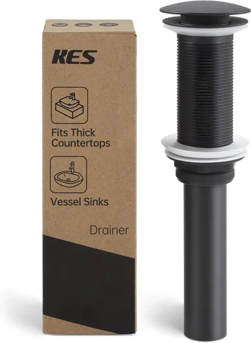 Miniatura 25 de KES Desagüe para lavabo con rebosadero, tapón emergente negro mate, paquete de 2 unidades para lavabo de tocador, tapón de drenaje de metal total