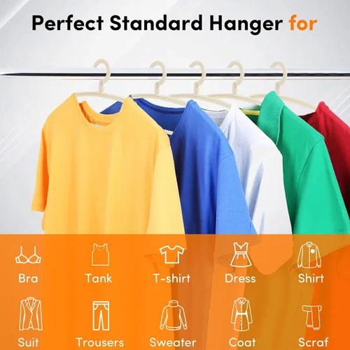 Miniatura 6 de DEDU Perchas de plástico para ropa, paquete de 20 perchas extra gruesas con gancho giratorio de 360° antideslizantes, perchas para suéteres, Beige