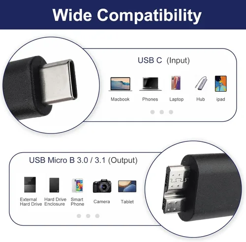 Miniatura 2 de Cable USB C a Micro USB 3.0 de carga rápida, cable de transferencia de datos de alta velocidad de 10 Gbps compatible con Samsung Galaxy S5 Note 3