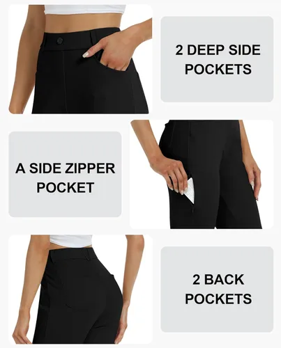 Miniatura 4 de MoFiz Pantalones de yoga para mujer, corte de bota, pantalones de trabajo, elásticos, para oficina, casuales, pantalones de golf pequeñosregular2931