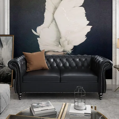 Miniatura 12 de ORRD - Sofá Chesterfield de Terciopelo, Sofá Moderno de Terciopelo con 3 Asientos con Brazos Enrollados y Clavos para Sala de Estar, Dormitorio