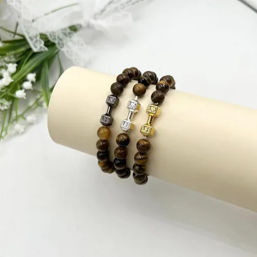 Miniatura 7 de Pulsera de mancuernas negra hecha a mano, para gimnasio, hermanos, fitness, piedra volcánica, piedra de lava volcánica, ajustable, pulsera