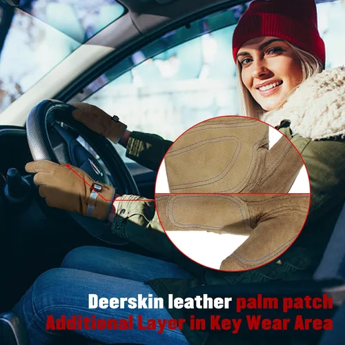 Miniatura 5 de HANDLANDY Guantes de trabajo de invierno para hombres y mujeres, repelentes al agua, guantes de trabajo de cuero genuino aislados para clima frío