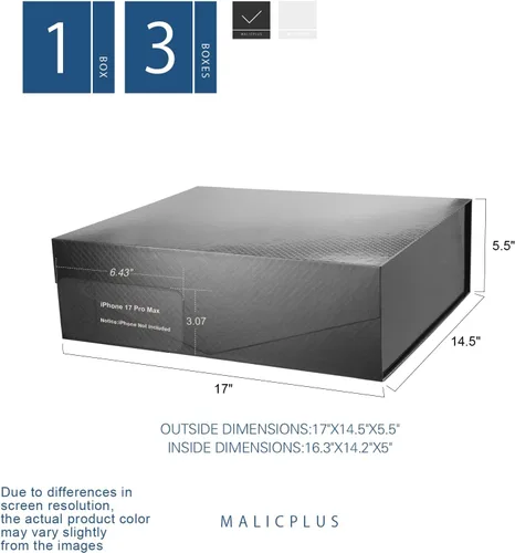 Miniatura 6 de Caja de regalo extragrande con tapas, de 17 x 14.5 x 5.5 pulgadas, caja de propuesta de padrino de boda negra con cierre magnético para todas