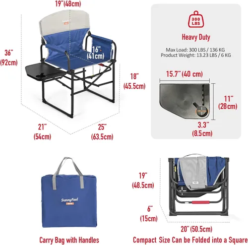 Miniatura 2 de SUNNYFEEL Silla de camping para directores con calefacción, silla plegable de alta resistencia para exteriores, portátil, de gran tamaño, con Azul