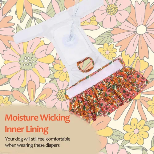 Miniatura 5 de CuteBone Pañales para perras con faldas, paquete de 3 vestidos reutilizables para cachorros, pantalones para el período de ciclo de calor QBD12S