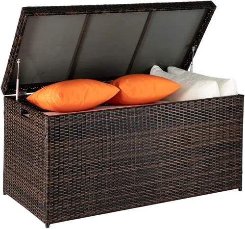 Miniatura 10 de Henf Caja de almacenamiento de mimbre para exteriores, caja de mimbre para patio con puertas dobles y estante, organizador de almacenamiento
