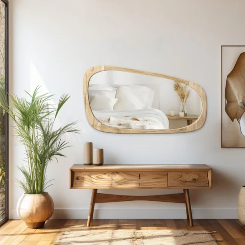 Miniatura 4 de AAZZKANG Espejo de Pared Asimétrico 32"x20" Espejo de Tocador Rústico Irregular Espejo Grande Decorativo Rústico para Baño Dormitorio Sala de Estar
