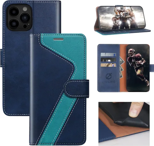 Funda tipo cartera para iPhone 13 Pro Max, funda de cuero con tapa [bloqueo RFID] portador de tarjetas de crédito tipo folio con soporte magnético,