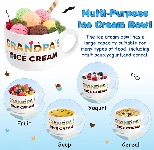 Miniatura 3 de R HORSE Juego de tazón de helado para abuelo, tazón de helado grabado con cuchara pala y tarjeta "Mejor abuelo de la historia", kit de vajilla
