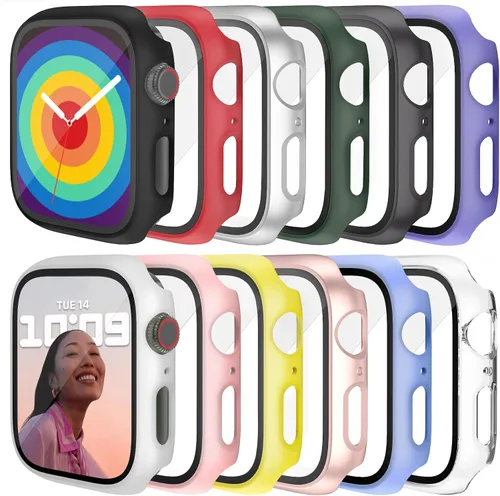Miniatura 6 de 4 fundas rígidas de policarbonato compatibles con Apple Watch Series 7/8/9 de 1.614 pulgadas con protector de pantalla de cristal, protector Oro