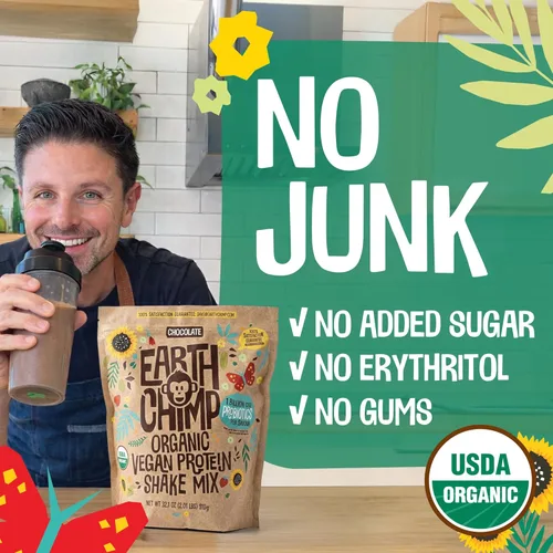 Miniatura 5 de EarthChimp Proteína vegana orgánica en polvo, con probióticos, sin OMG, sin lácteos, sin suero de leche, proteína en polvo a base de plantas