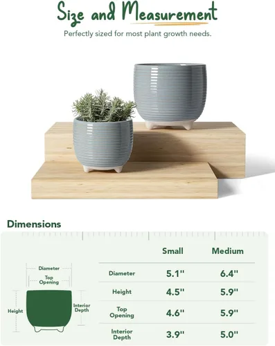 Miniatura 5 de LE TAUCI Macetas de cerámica para plantas, macetas con patas de 5.1 + 6.4 pulgadas para plantas, macetas modernas para flores para el hogar