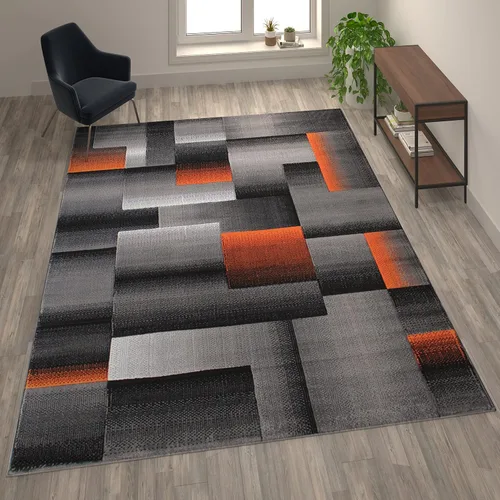 Miniatura 15 de Flash Furniture Elio Collection - Alfombra de área con patrón de bloques de color, alfombra de olefina azul de pelo alto, alfombra de área de 2 x 3