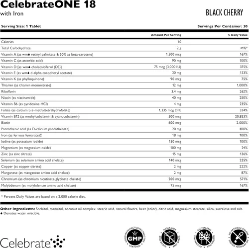 Miniatura 5 de Celebrate Vitamins CelebrateONE - 18 masticables de hierro, 18 mg de hierro, multivitamínico bariátrico una vez al día, vitaminas y minerales