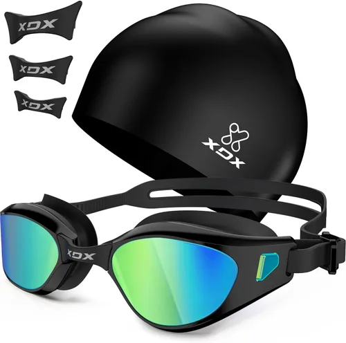 Miniatura 12 de XDX Gafas de natación con gorro de natación, gafas de piscina antivaho con lentes desmontables, juego de gorras de natación para jóvenes, hombres