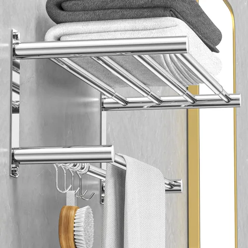 Miniatura 10 de CAXIMSY Toallero ajustable para montaje en pared de baño, 17 a 30.7 pulgadas, toallero adhesivo de acero inoxidable para baño, cocina, doble