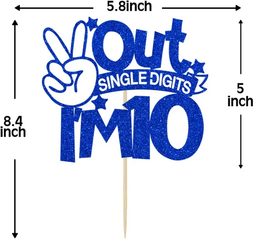 Miniatura 2 de Decoración para tartas de un solo dígito con purpurina azul, con texto en inglés "I'm 10", doble dígito 10, para niños y niñas, decoraciones