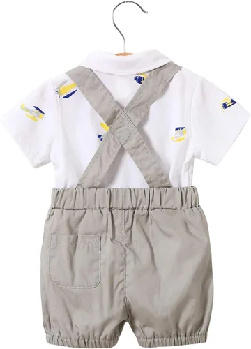 Miniatura 3 de YFYBaby Conjunto de ropa de caballero para bebés recién nacidos y niños, camisa de manga corta + pantalones con peto + overol con lazo