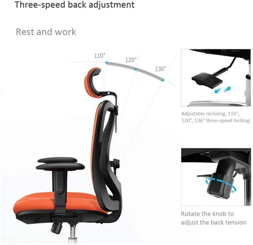 Miniatura 5 de Silla de oficina ergonómica giratoria ejecutiva multifunción de malla con ajustable (negro)