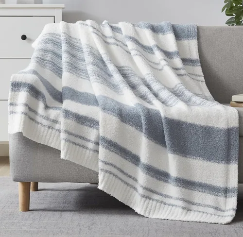 Miniatura 13 de WRENGONGE - Manta a rayas de color caqui, suave, acogedora, mullida, cálida, para sillón, sofá, cama o viajes, ligera, 50 x 70 pulgadas, regalo