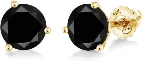 Miniatura 113 de Gem Stone King Aretes de Martini de oro amarillo de 14 quilates Aretes de tuerca de 3 puntas para mujeres y hombres Redondos de 0.236 pulgadas