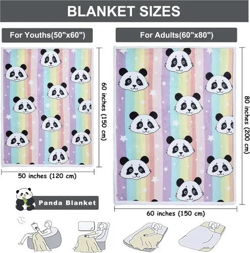 Miniatura 3 de Sviuse Manta de franela de vellón de panda arcoíris, manta ligera con patrón de pandas de dibujos animados para cama, sofá, viajes, niños y niñas