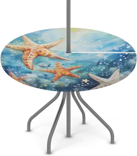 Miniatura 28 de Pardick Mantel redondo azul para exteriores con agujero para paraguas, decoración patriótica, mantel ajustable para mesa de patio, mantel