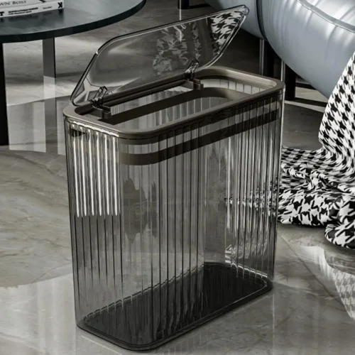 Miniatura 3 de Bote de basura transparente, cubos de basura de baño con tapas, bote de basura de 3.5 galones para dormitorio, oficina, cesta de basura delgada