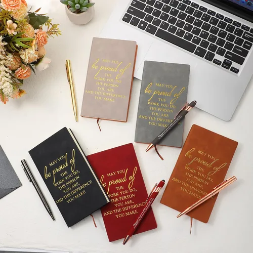 Miniatura 5 de Ireer 10 juegos de cuadernos de cuero sintético A6 con bolígrafos, regalo inspirador de agradecimiento para compañeros de trabajo, equipo, profesor