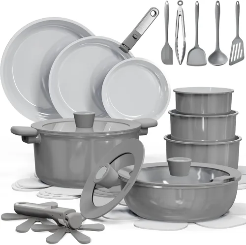 CAROTE Juego de 27 piezas de utensilios de cocina de cerámica antiadherentes, juego de ollas y sartenes antiadherentes, utensilios de cocina no