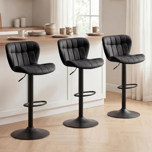 Miniatura 21 de Furniliving - Juego de 4 taburetes modernos de bar, taburetes de bar de piel sintética para isla de cocina, taburetes de bar giratorios tapizados
