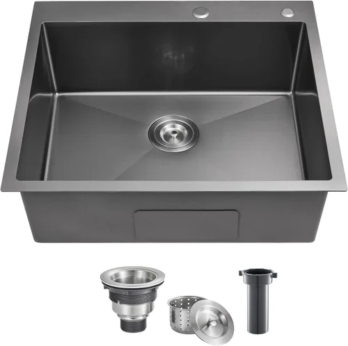 POPFLY - Fregadero de cocina de 25x22 pulgadas con caída, fregadero de montaje superior de 25 pulgadas y 9 pulgadas de profundidad, fregadero de