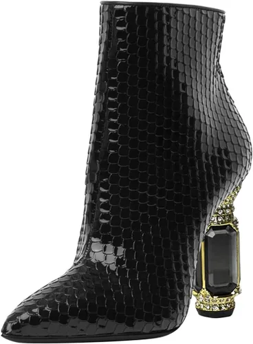 Miniatura 61 de FSJ Botas de tacón alto con punta puntiaguda para mujer, con tacón alto, con cremallera lateral brillante, estilo casual, para uso diario, zapatos
