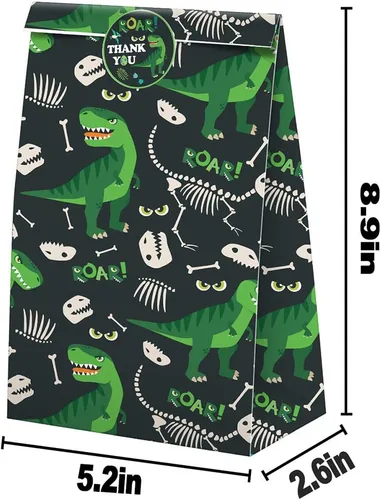 Miniatura 4 de Bolsas de regalo de dinosaurios: 24 bolsas de caramelos de dinosaurio con calcomanías, bolsas de regalo de dinosaurio, suministros para fiestas