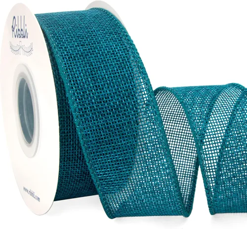 Miniatura 29 de Ribbli - Cinta de arpillera verde esmeralda con alambre, 1 – 1/2 Pulgadas x 10 Yardas, cinta con borde alámbrico para arco grande, corona