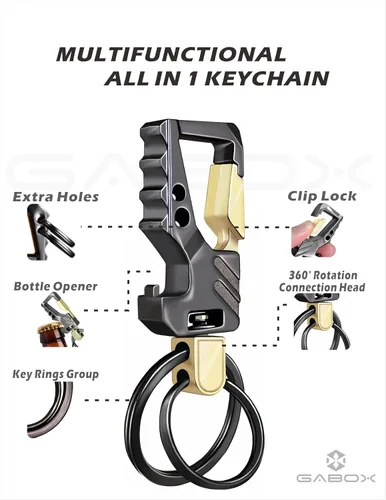 Miniatura 3 de GABOX Llavero EDC Anillo Abrebotellas Auto Portar Clave Táctico Mosquetón Llavero Clip Llaveros Porte-Clés