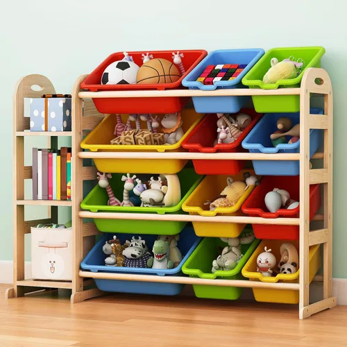 Miniatura 9 de Organizador de almacenamiento de juguetes, organizadores de juguetes de madera y almacenamiento con estantería, estante de almacenamiento de Blanco