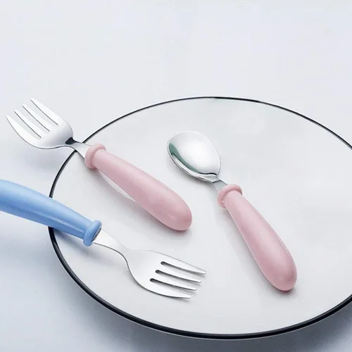 Miniatura 7 de 4 utensilios para niños pequeños, tenedores y cucharas para niños, utensilios de acero inoxidable para bebés, juego de cubiertos para bebé con caja
