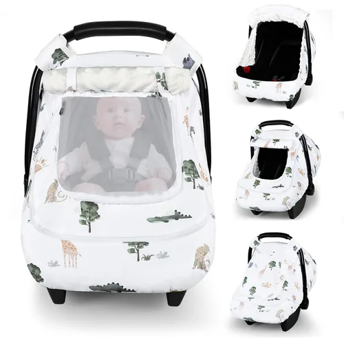 Miniatura 11 de Pea Pod Funda de Asiento de Automóvil para Bebé Niñas, Fundas de Asiento de Automóvil Infantil Arcoíris con Capota para Recién Nacidos, 2 Capas