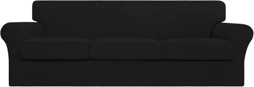 Easy-Going Funda elástica de sofá de 4 piezas de gran tamaño para perros, funda de sofá lavable para 3 cojines separados, protector de muebles Negro
