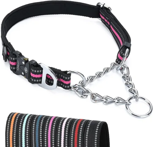 Miniatura 13 de Collar Martingala para perros, cadena reflectante de acero inoxidable, collar martingala ajustable de seguridad para perros pequeños, medianos y Rojo