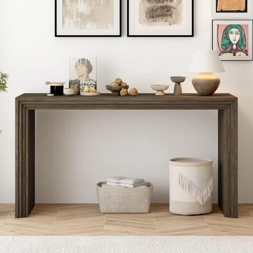 Miniatura 10 de Mesa de consola grande retro de 63 pulgadas, aparador de madera con 4 cajones de almacenamiento y 1 estante, armario de almacenamiento de buffet