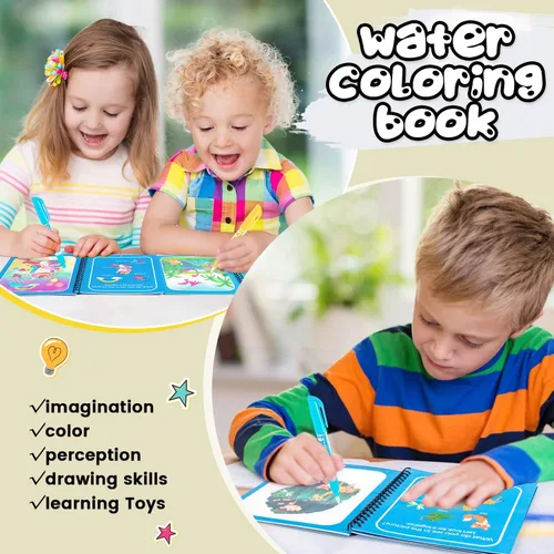 Miniatura 6 de Paquete de 8 libros para colorear con agua, libros reutilizables para pintar con agua con dinosaurios para niños pequeños, libro para colorear