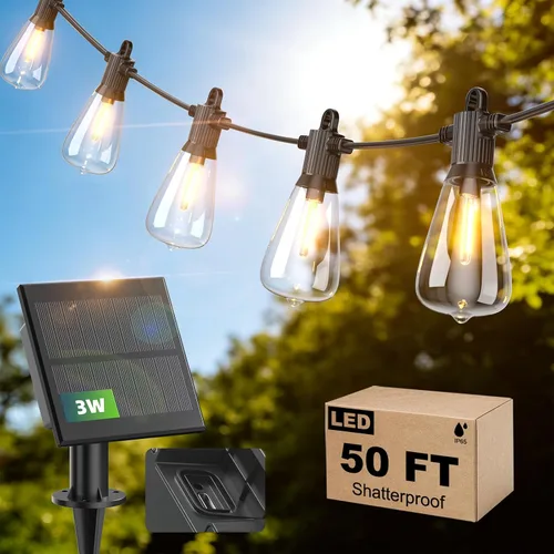 Miniatura 14 de Guirnalda de luces LED para exteriores, 25 pies, impermeables, para patio, con 12+1 bombillas Edison ST38 inastillables, luz colgante blanca cálida