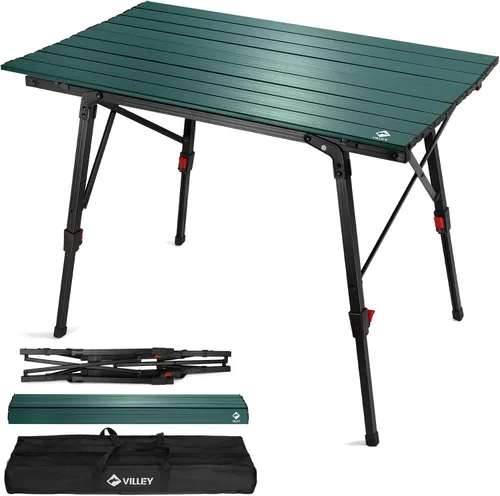 Miniatura 11 de Mesa de camping portátil VILLEY con patas ajustables, mesa de playa ligera de aluminio plegable con bolsa de transporte para cocinar al aire libre