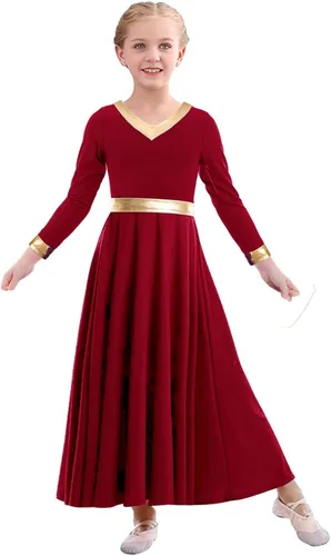 Miniatura 2 de Vestido de baile de alabanza para niñas, color dorado metálico, vestido litúrgico, vestido de iglesia, vestido de longitud completa, disfraz lírico
