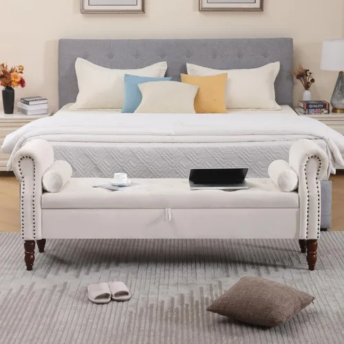 Miniatura 4 de Banco de Almacenamiento para Dormitorio, Banco de Pie de Cama de 67" Tamaño King, Banco de Terciopelo para Dormitorio con Almacenamiento, Bancos