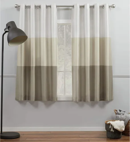 Miniatura 27 de Par de paneles de cortinas Exclusive Home Chateau a rayas de seda sintética con ojales en la parte superior, 54 x 84 pulgadas, Azul Verde Verde