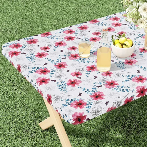 Miniatura 16 de misaya Mantel rectangular de vinilo, mantel ajustable, 100% impermeable, borde elástico, reverso de franela, mantel de plástico para mesas plegables